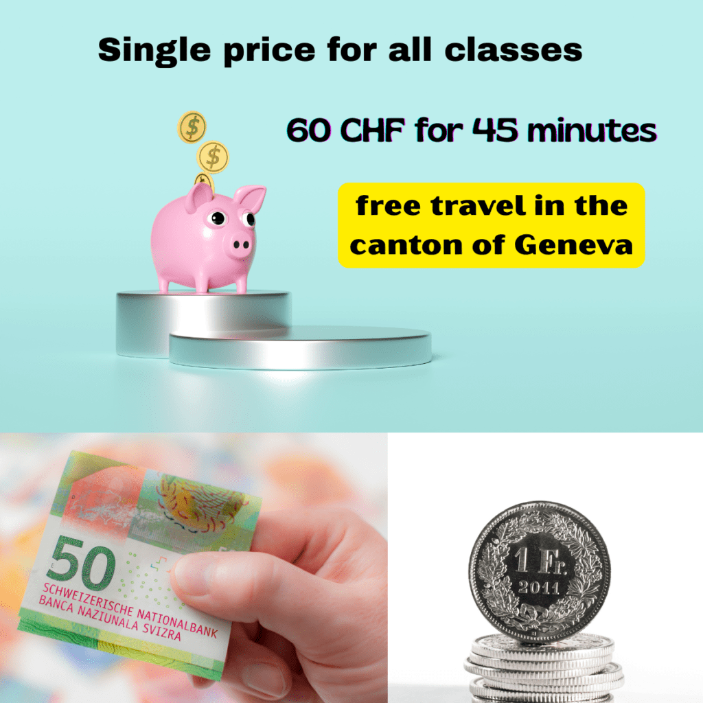 single price for all classes free travel in the canton of Geneva piano lessons